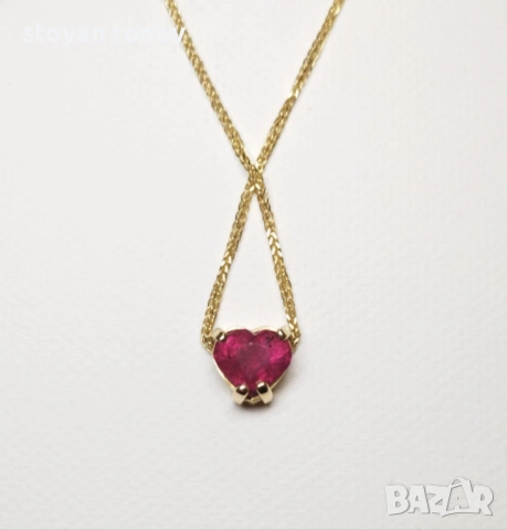 Медальон с форма на съце с естествен, ненагряван рубин в 14К златен обков! Нов! Сертификат!, снимка 8 - Колиета, медальони, синджири - 51537547