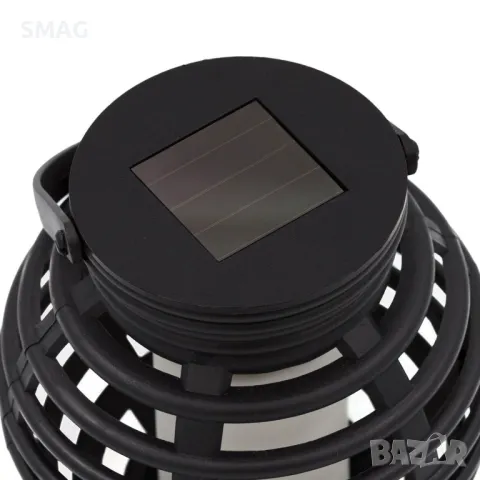 Соларен LED фенер лампа с пламък Пластмасов кръгъл черен Ø11x11см S_1193285, снимка 3 - Соларни лампи - 49907156