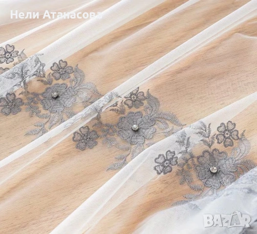 Пердета със сива бродерия-4 метра, снимка 3 - Пердета и завеси - 54008151