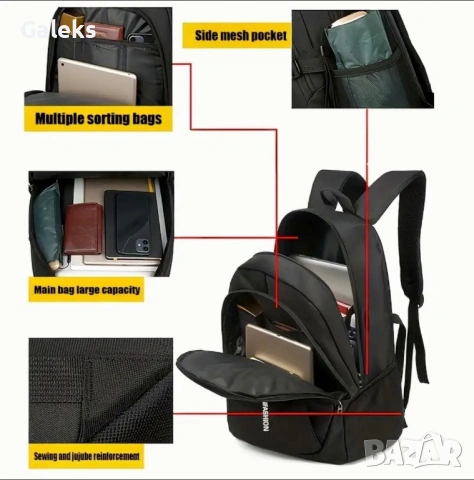 Мъжка универсална черна раница /Ергономична за спорт и туризъм -15% Промоция, снимка 9 - Раници - 53256958