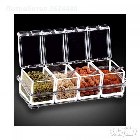 Прозрачни органайзери за подправки за кухня 4 броя с лъжички, снимка 5 - Други - 40039473