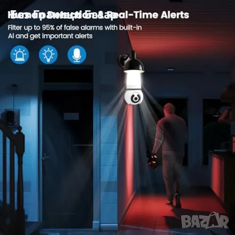 Нова 1080P WiFi крушка камера със сензор, цветно нощно виждане, аудио, снимка 2 - IP камери - 49430980