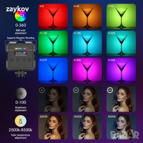 NEEWER RGB61 Магнитна студена обувка RGB видео светлина, снимка 2 - Друга електроника - 44404877