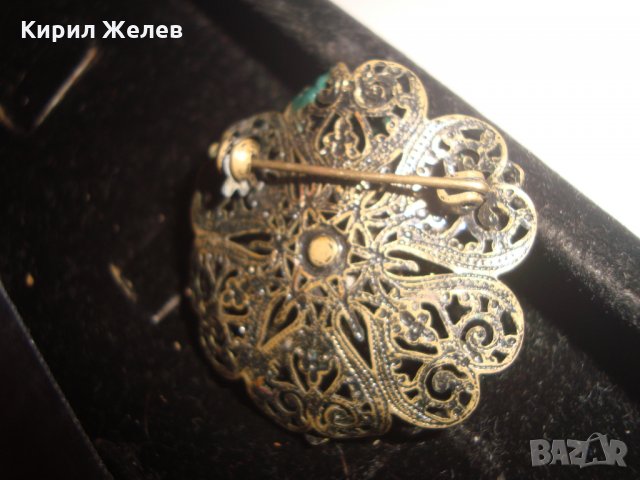 СТАРИННА БРОНЗОВА ФИЛИГРАННА БРОШКА с ЯСПИС и ПЕРЛИЧКИ АРТ ДЕКО 1921, снимка 4 - Други - 30701223