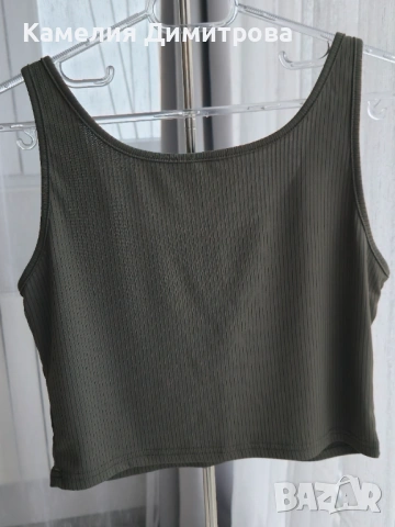 Къс топ без ръкави – маслено зелено, снимка 3 - Потници - 53286385