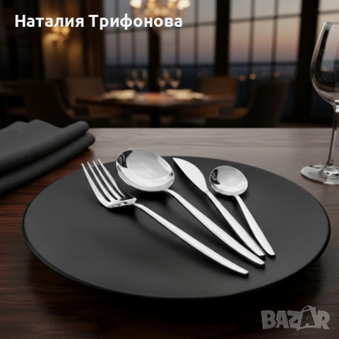Комплект прибори за хранене в сребрист цвят от 24 части с луксозен дизайн и магнитна кутия, снимка 3 - Прибори за хранене, готвене и сервиране - 53211321