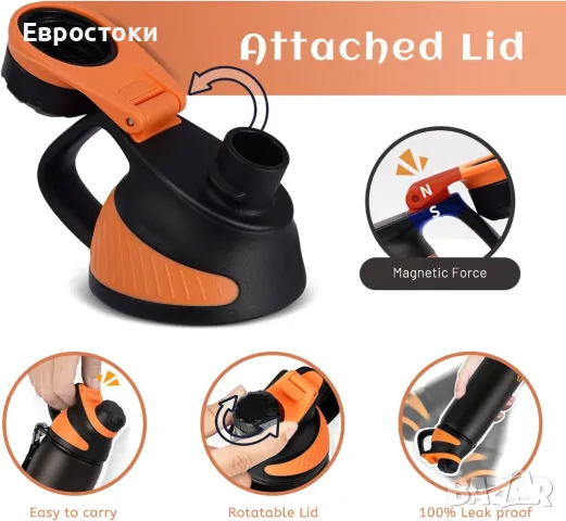 Fjbottle Бутилка за вода от неръждаема стомана 1000мл с магнитен капак, без BPA, снимка 4 - Термоси - 48653986