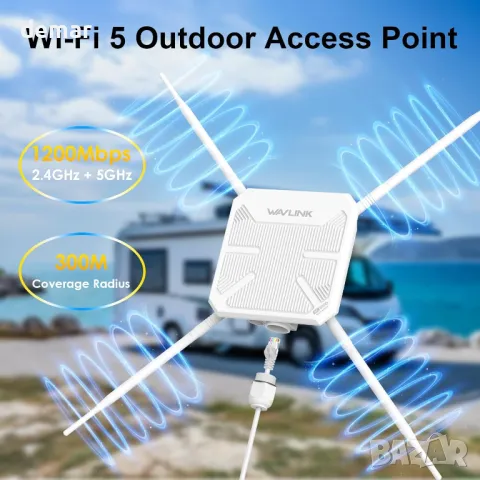 WAVLINK WiFi5 Външна безжична точка за достъп,AC1200 4x7dBi антени,PoE, снимка 2 - Рутери - 49271603
