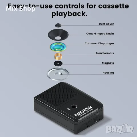 Нов Reshow Walkman касетофон към MP3 цифров конвертор с намаляване на шума,преносим касетофон, черен, снимка 2 - Радиокасетофони, транзистори - 55979489