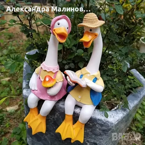 Декоративни градински фигурки чифт влюбени патици 2 бр. – Реалистична украса от смола за двор, 