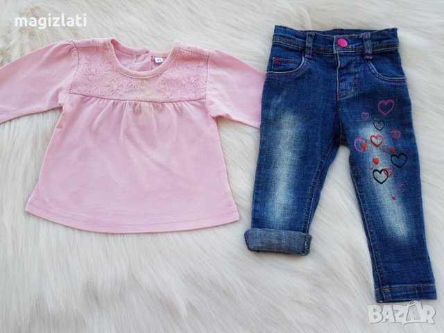 Дънки и блуза за новородено момиченце, снимка 8 - Панталони и долнища за бебе - 29558243
