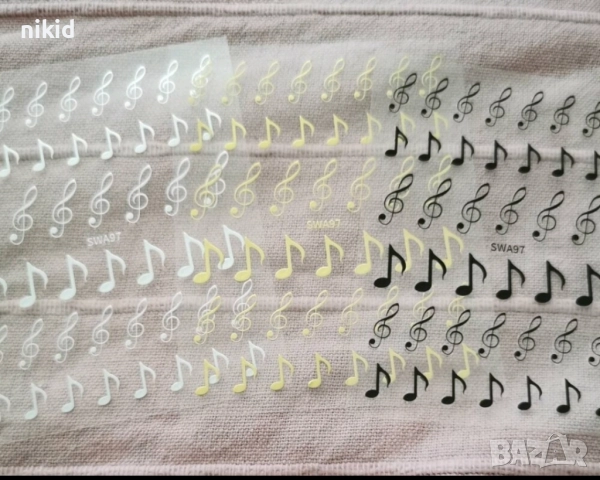 3 вида нота ноти музика самозалепващи лепенки ваденки за нокти маникюр декорация, снимка 8 - Продукти за маникюр - 52125863