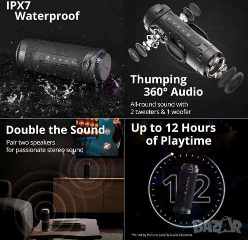 Tronsmart Element T7 Безжична Bluetooth Водоустойчивa Тонколона 30W IPX7 Shock Субуфер APP-управляем