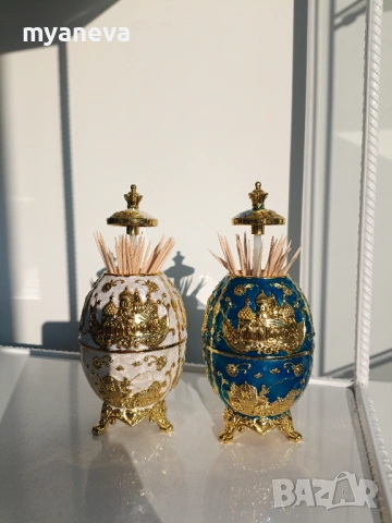 Елегантни , автоматични поставки за клечки за зъби в стил яйце на Фаберже