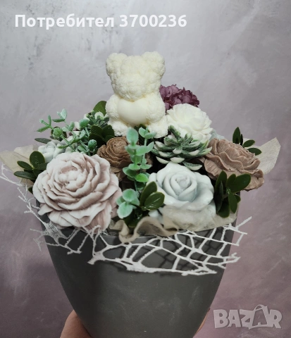 Сапунени букети - подарък за всеки повод. Рожден ден, 8ми март, и д.р., снимка 3 - Изкуствени цветя - 53376900
