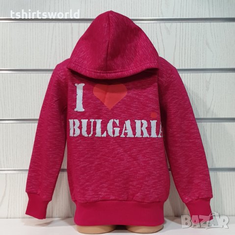 Нов детски суичър с трансферен печат I LOVE BULGARIA