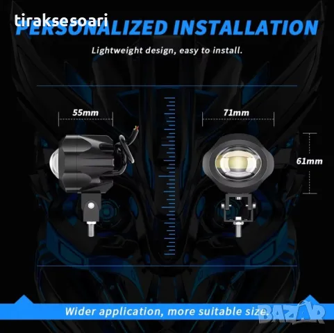  Универсален LED Диоден фар лупа къси дълги и халоген за мотор ATV Джип , снимка 3 - Аксесоари и консумативи - 49335777