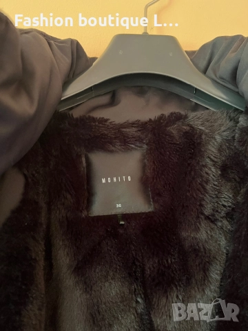 Дълго черно яке с пух отвътре и косъм на качулката с джобове 36 размер на марката Mohito 🖤, снимка 9 - Якета - 51464245