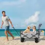 Сгъваема транспортна количка XL с тента, до 100 кг, големи колела 19×7 см, Oxford 600D – сива, снимка 1