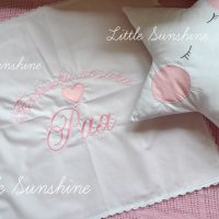 Месал с луксозна бродерия /кърпа, платно за бебешка погача / в розово, снимка 4 - Други - 29945471