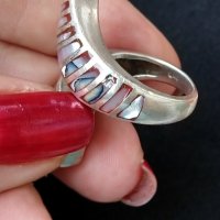Стар турски пръстен със парчета естествен кралски седеф (реставриран) проба 925 , снимка 5 - Пръстени - 30033831