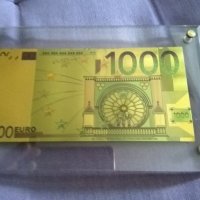 Позлатена банкнота от 1000евро в плексигласова рамка 200х126мм-банкнотата 165х82мм за подарък , снимка 7 - Нумизматика и бонистика - 42249458