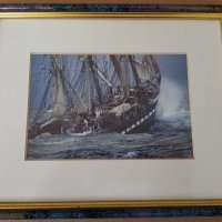 Пейзаж морски кораб вълни Картина рамкирана Репродукция, снимка 1 - Картини - 34122950