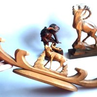 Дървени фигури Статуетки-свещник Елен и Ловец с Дива коза, снимка 7 - Антикварни и старинни предмети - 42672054