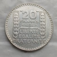 20 франка 1934 сребро, снимка 1 - Нумизматика и бонистика - 42211164