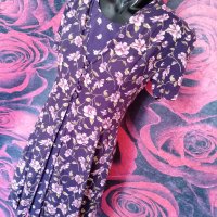 Лилава ретро рокля с връзки на гърба на флорални мотиви Л, снимка 5 - Рокли - 37618505