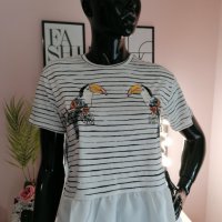 Дамска блуза с къс ръкав и райета S M L, снимка 1 - Корсети, бюстиета, топове - 29122613