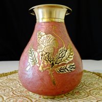 Бронзова ваза,гарафа,емайл,рози 730 гр. , снимка 7 - Вази - 37369337