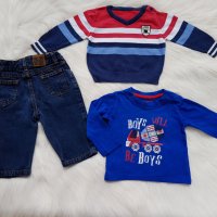 Дънки Next блуза и пуловер 6-9 месеца, снимка 1 - Комплекти за бебе - 29683327