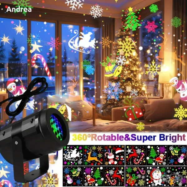 Коледен LED прожектор с 16 празнични приставки, снимка 1