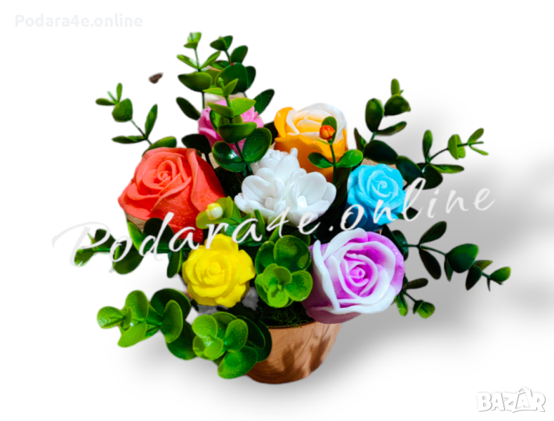 Букет от ароматни сапунени цветя в стилна метална кофичка Подходящ подарък за Осми Март, снимка 1