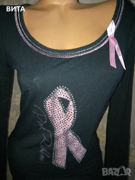 Sportalm- M- Черна блуза с  панделка с розови камъчета , снимка 1