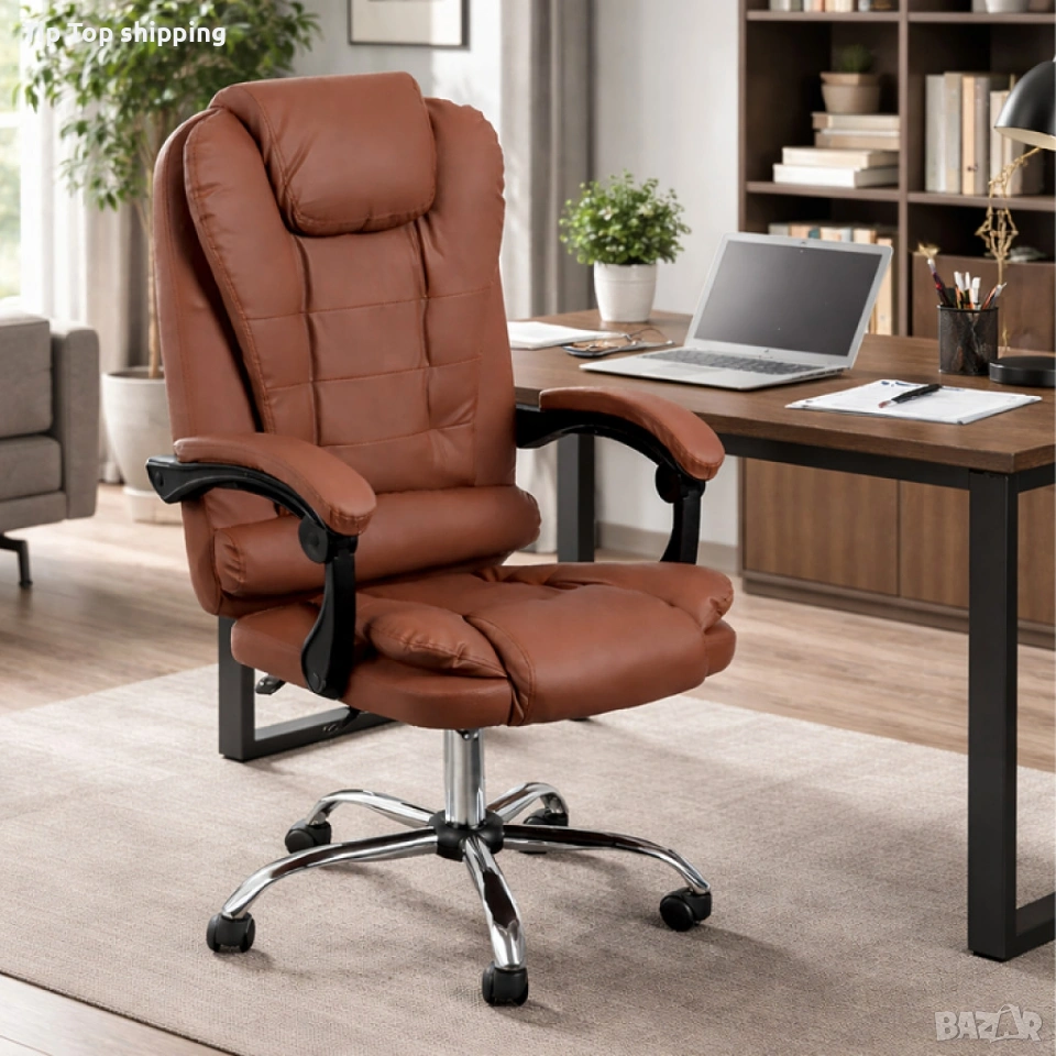 Ергономичен офис стол с лумбална опора от еко кожа – комфорт за дълги часове без болки, снимка 1