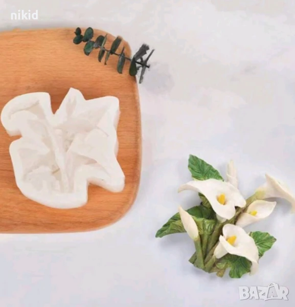 3d Кала Лилия с листа лилиум силиконов молд форма фондан шоколад гипс смола декор украса шоколад , снимка 1