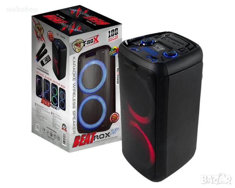 Караоке тонколона ROXPOWER T-ROX BEATROX SVP, 2x8", активна, вграден усилвател, 2 безжични микрофона, снимка 1