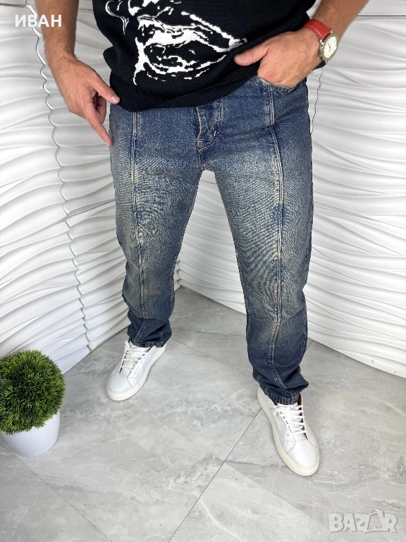 Мъжки дънки в син цвят с ръб отпред, снимка 1