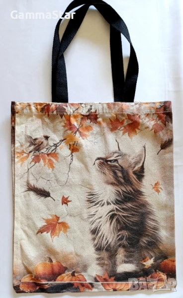 Платнена чанта с дълги дръжки с котка 2, снимка 1