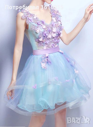 Синя къса бална рокля с цветя, снимка 1