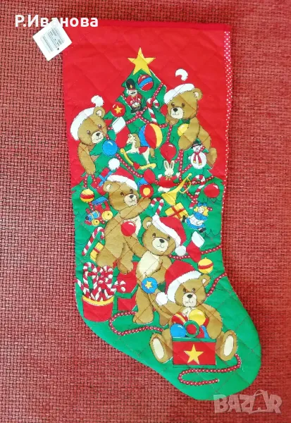 Пъстър коледен ботуш за украса и декорация, снимка 1