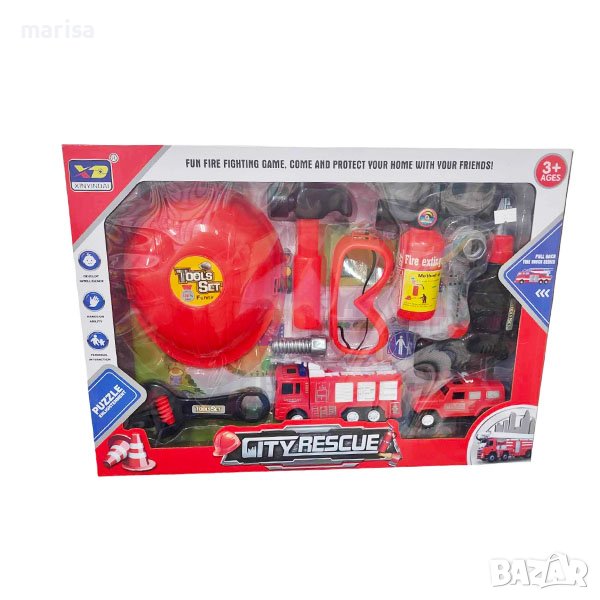 Пожарникарски комплект с каска, в кутия - 300053, снимка 1