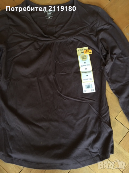 дамска кафява блуза среден ръкав памучна, снимка 1