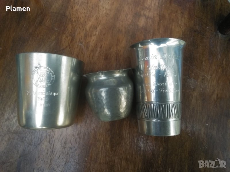 Три калаени чаши с надписи на немски, снимка 1