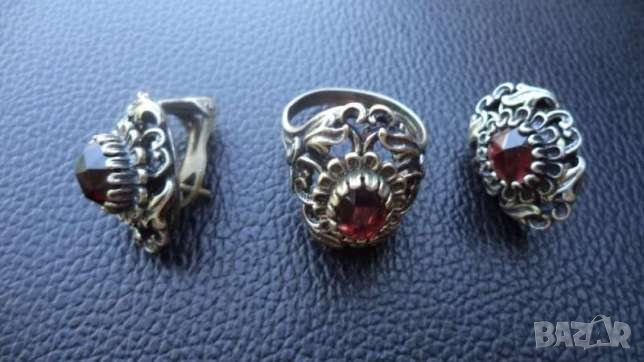 Сребърен комплект с гранати, снимка 1