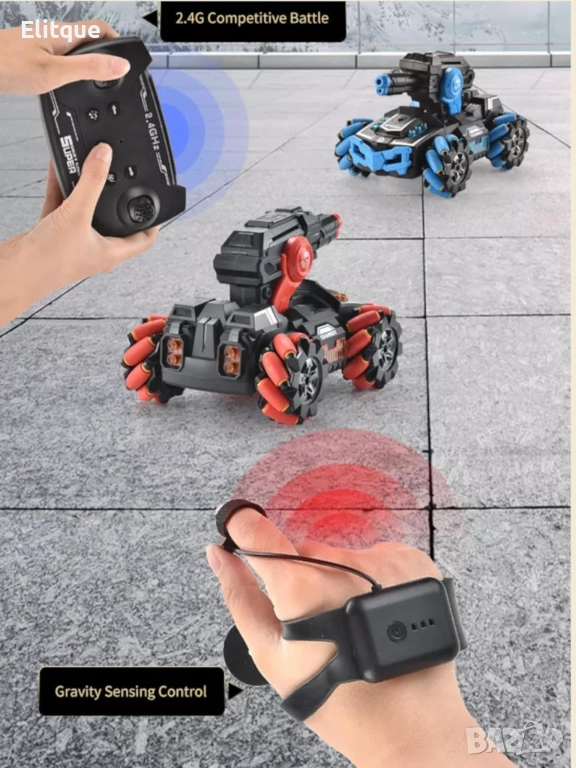 Танк с дистанционно управление и управление с ръка, изстрелва водни бомби, снимка 1