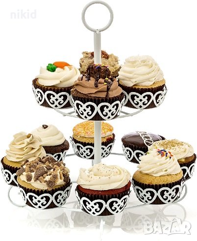метална стойка поставка сърцевидни кошнички за 12 бр мъфини мъфина къпкейк кексчета, снимка 1