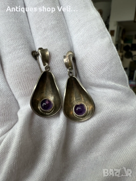 Дизайнерски сребърни обеци с аметист №7597, снимка 1